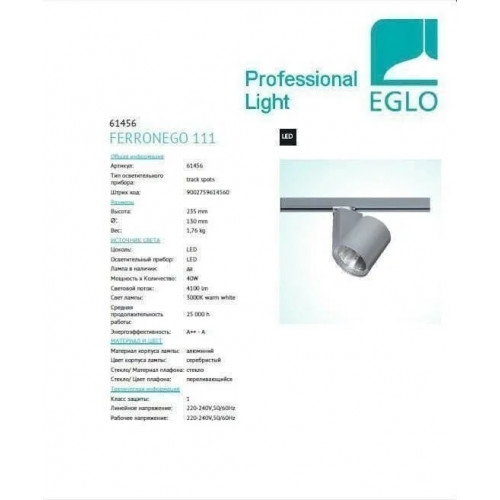 Трековий світильник Eglo FERRONEGO 61456